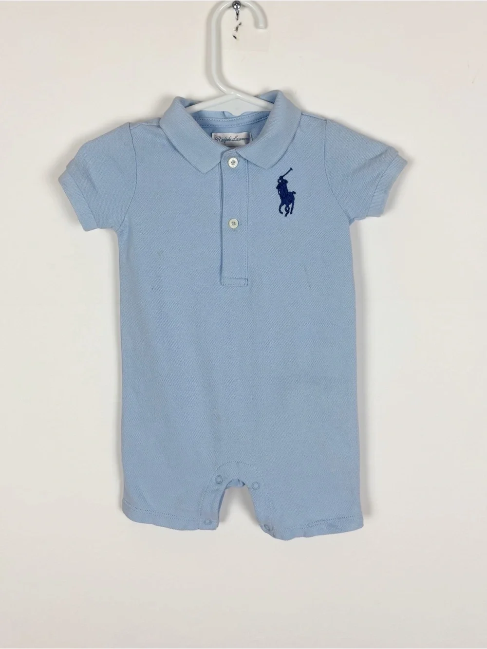 Ralph Lauren Baby Boy's Big Pony Cotton Mesh Polo Shortall Blue Size 6 Months
